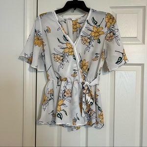 Floral tie front blouse